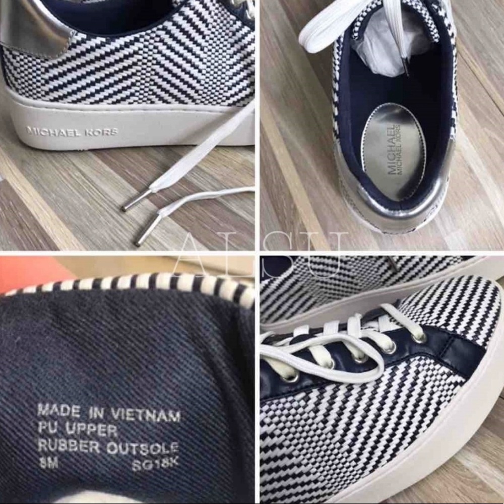 π Christmas Sale π NWT Michael Kors Poppy Lace Up Diagonal Weave Navy Size 9.5 - Picture 8 of 11